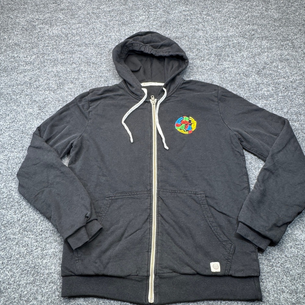 Marine Layer Zip Up Hoodie Mens XS Black Embroidered Hand Signs Graphic Gorpcore